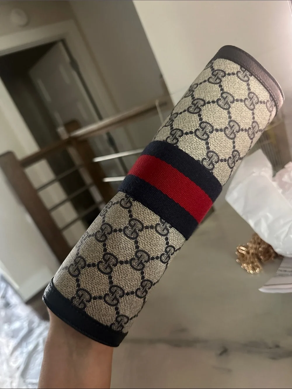 Gucci Navy w/ Red Stripe Monogram Clutch